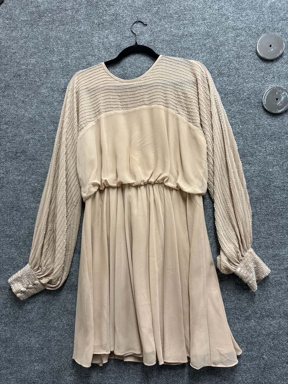 ASOS DESIGN Mini Dress with Linear Yoke Embellishment in Stone